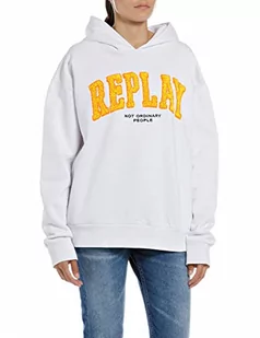Replay Damska bluza z kapturem, W3637F, 001, biała, M, 001 White, M - Bluzy damskie - miniaturka - grafika 1