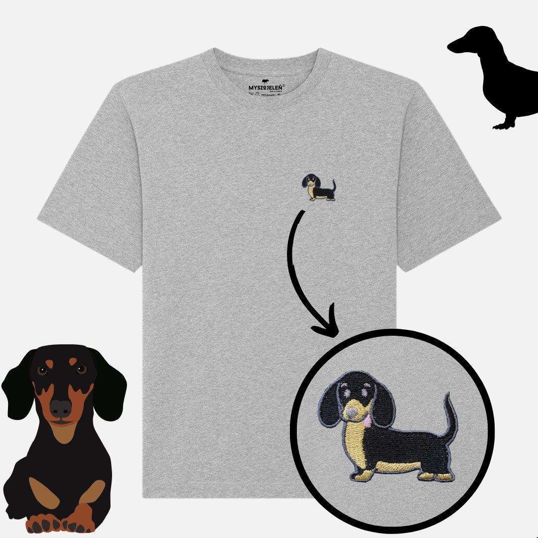 Haftowany T-shirt - CZARNY JAMNIK - szary M