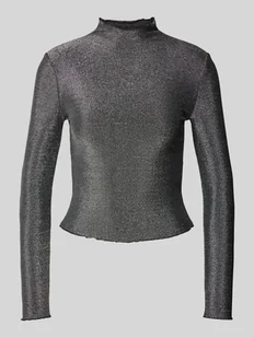 Bluzka o kroju slim fit z długim rękawem, półgolfem i falbanami model ‘SANDRA’ - Bluzki damskie - miniaturka - grafika 1