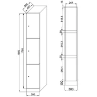 Szafki biurowe - Szafka ubraniowa ze schowkami, 3 schowki, 1850 x 300 x 500 mm, zamek elektroniczny na kod, drzwi ciemnoszare - miniaturka - grafika 1
