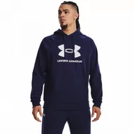 Bluzy sportowe męskie - Męska bluza dresowa nierozpinana z kapturem Under Armour UA Rival Fleece Logo HD - granatowa - UNDER ARMOUR - miniaturka - grafika 1