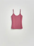 Koszulki i topy damskie - Reserved - Gładki top na ramiączkach - jasnofioletowy - miniaturka - grafika 1