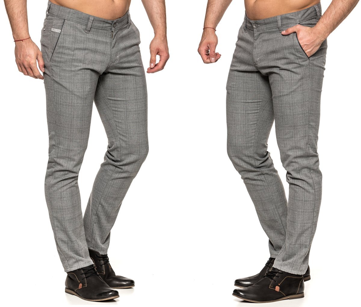 SPODNIE MĘSKIE W KRATĘ VANKEL JEANS 090 -102cm/L32