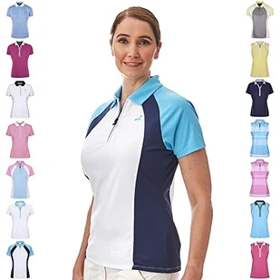 Under Par Under Par Damska koszulka polo Golf Pro wysokiej jakości oddychająca odprowadzająca 5 stylów 10 kolorów z rękawem i bez rękawów golfowa koszulka polo Style 1673 - White/Navy/Summer Blue 12 UPLTS1673_WHNSB_12 - Koszulki i topy damskie - miniaturka - grafika 1