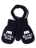Rękawiczki - Rękawiczki chłopięce jednopalczaste ze sznurkiem czarne SUPER HERO 10 cm YOCLUB - miniaturka - grafika 1