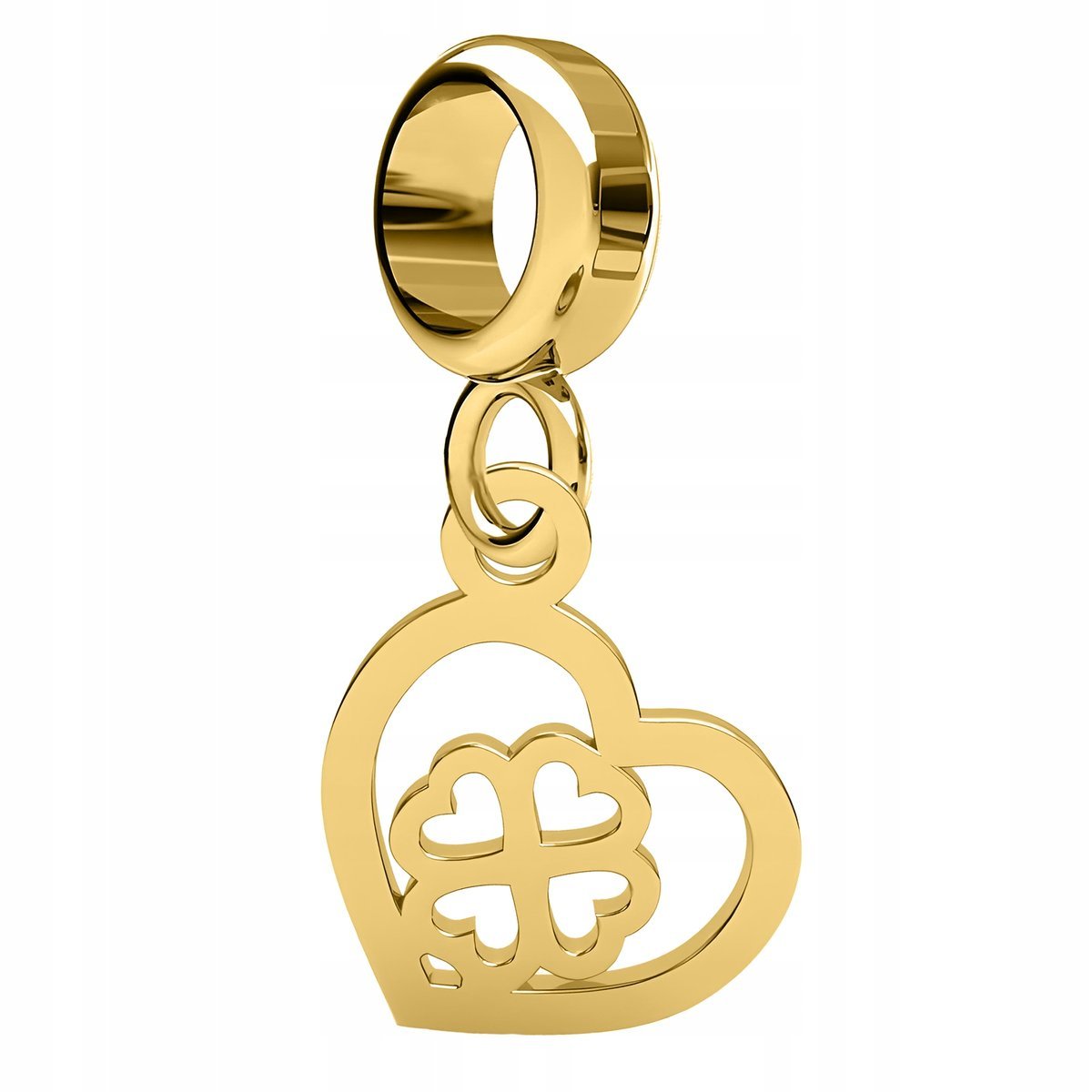 Charms Złoty Małe Serce z Koniczynką Liść Koniczyny Koniczyna SREBRO 925