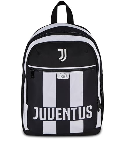Seven Plecak szkolny z podwójną kieszenią Juventus, czarny, 26 l, kieszeń przednia, kieszeń boczna na butelkę z napojami, do szkoły podstawowej i średniej, dla dzieci i młodzieży, piłka nożna
