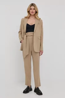 Spodnie damskie - Custommade Custommade spodnie damskie kolor brązowy proste high waist - grafika 1