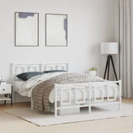 Łóżka - vidaXL vidaXL Metalowa rama łóżka z wezgłowiem i zanóżkiem, biała, 140x200 cm - miniaturka - grafika 1