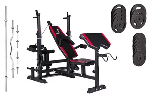 Hop-Sport Zestaw strong 84 kg z ławką HS-1075 z wyciągiem i modlitewnikiem - Pozostały sprzęt siłowy - miniaturka - grafika 1