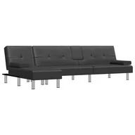 Narożniki - Sofa rozkładana L, czarna, 255x140x70 cm, sztuczna - miniaturka - grafika 1