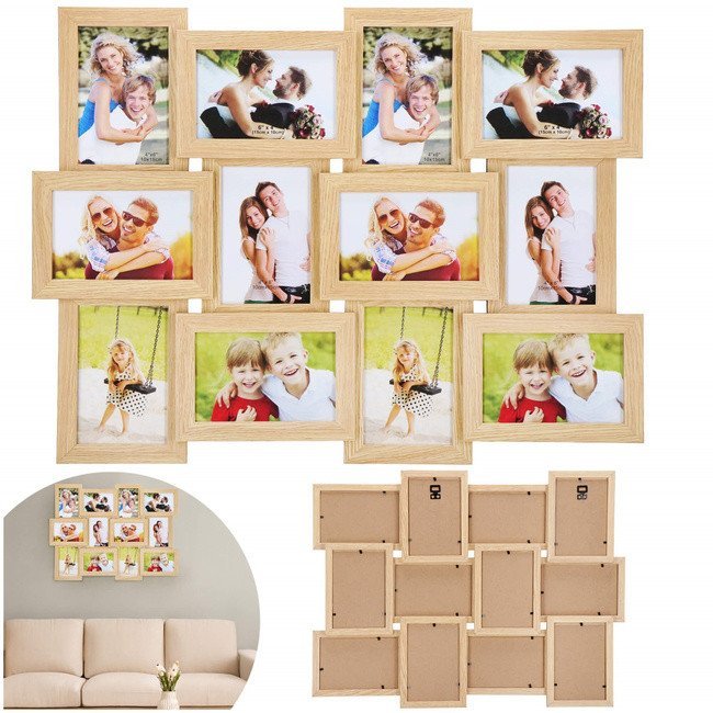 Ramka na zdjęcia 12 zdjęć multiramka 10x15 brązowa