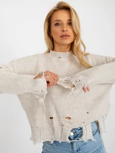 Swetry damskie - Sweter asymetryczny beżowy - Merg - grafika 1