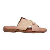 Klapki i japonki damskie - Damskie Klapki Na Płaskim Obcasie Z Ozdobnym Detalem Vinceza 17385 Beżowe beżowy - miniaturka - grafika 1