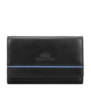 Portfel damski ze skóry z kontrastową wstawką czarny - Portfele Portfel damski ze skóry z kontrastową wstawką czarny - Portfele - miniaturka - grafika 1