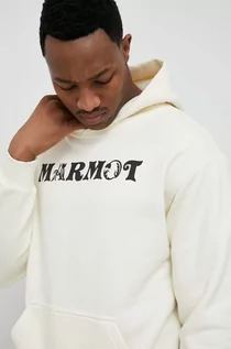 Bluzy męskie - Marmot bluza męska kolor beżowy z kapturem z nadrukiem - grafika 1