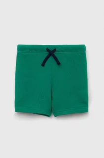 Spodnie i spodenki dla dziewczynek - United Colors of Benetton szorty bawełniane dziecięce kolor zielony gładkie regulowana talia - grafika 1