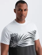 Koszulki męskie - Ombre T-shirt meski dwukolorowy z nadrukiem w liście palmy - grafitowy V2 OM-TSPT-0177 S - miniaturka - grafika 1