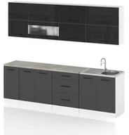 Meble kuchenne - Meble Kuchenne Komplet Kuchnia Robo Lux 2.6m Zestaw Szary Mat Czarny Połysk - miniaturka - grafika 1