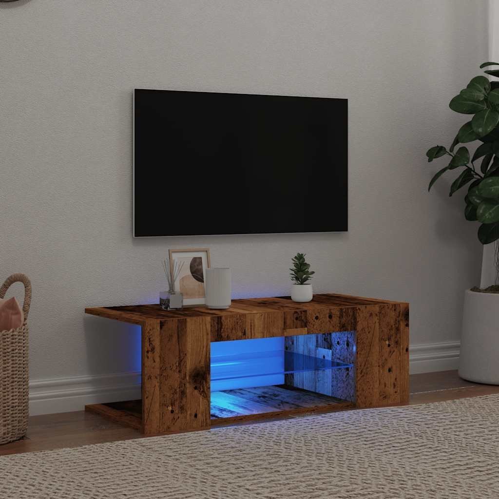 vidaXL vidaXL Szafka pod TV z oświetleniem LED, stare drewno, 90x39x30 cm