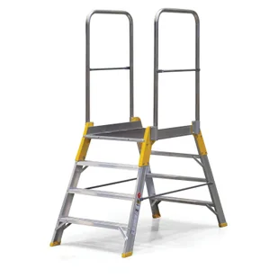 Mostek aluminiowy, drabina z platformą, obustronny ALVE FORTE, 2x4 stopni, wysokość platformy 0,83 m - Drabiny - miniaturka - grafika 1