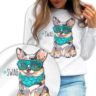 Dresowa Bluza Damska Biała Prezent Swag Dog Wz - M - Bluzy damskie - miniaturka - grafika 1