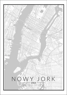 Plakat, Nowy Jork mapa czarno biała, 61x91,5 cm - Plakaty - miniaturka - grafika 1