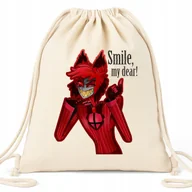Plecaki worki - Worek Plecak BAWEŁNA Beżowy ALASTOR SMILE PREZENT HAZBIN HOTEL SERIAL WZORY - miniaturka - grafika 1