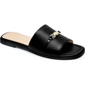 Klapki i japonki damskie - Love Moschino Skórzane klapki - miniaturka - grafika 1