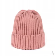 Czapki damskie - Gruba Czapka Zimowa Beanie Wywijana Różowa - miniaturka - grafika 1