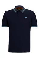 Koszulki męskie - BOSS PeGlitchKnit męska koszulka polo z bawełny piqué z nadrukiem logo, Dark Blue404, S - miniaturka - grafika 1