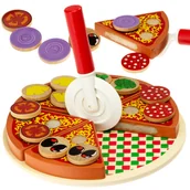 Zabawki sensoryczne - PIZZA DREWNIANA DO KROJENIA NA RZEP RZEPY + NÓŻ ŁOPATKA DO PIZZY  Drewniany Zestaw Montessori dla dzieci - miniaturka - grafika 1