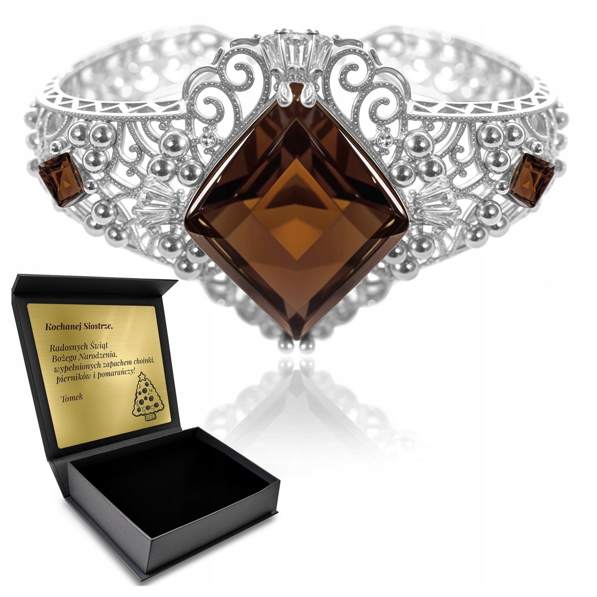 Bransoletka Srebrna 925 Z Zultanitem Duża Regulowana Zjawiskowa + Grawer