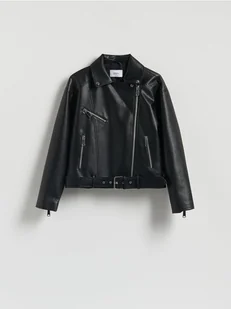 Reserved - Kurtka ramoneska z paskiem - czarny - Kurtki damskie - miniaturka - grafika 1