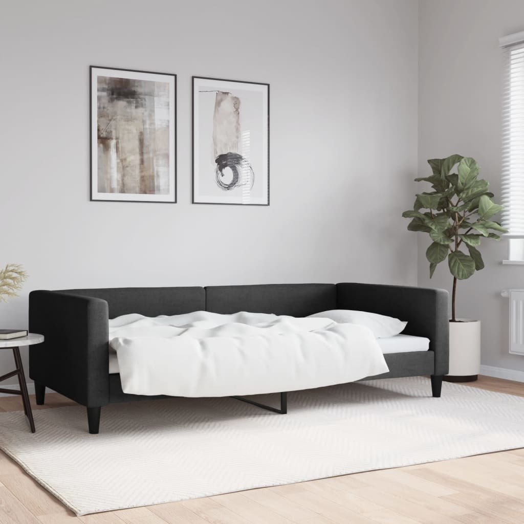 Łóżko dzienne czarne 100x200 cm tkanina