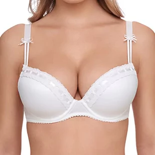 SUSA Wiesn-Magiczny biustonosz Dirndl z fiszbinami push-up biustonosz z dodatkową miseczką dla zapierającego dech w piersiach dekoltu z wąską końcówką z satynowymi tasiemkami, biały (003), 70D - Biustonosze - miniaturka - grafika 1