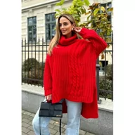 Swetry damskie - SWETER Z GOLFEM SOPHIA II PLUS SIZE POLSKI PRODUCENT J&K PREMIUM - CZERWONA - miniaturka - grafika 1