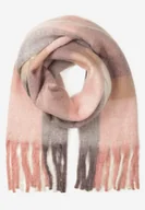 Apaszki i szaliki damskie - Jasnoróżowy Pastelowy Szalik w Kratę z Szerokimi Frędzlami Aresila - miniaturka - grafika 1