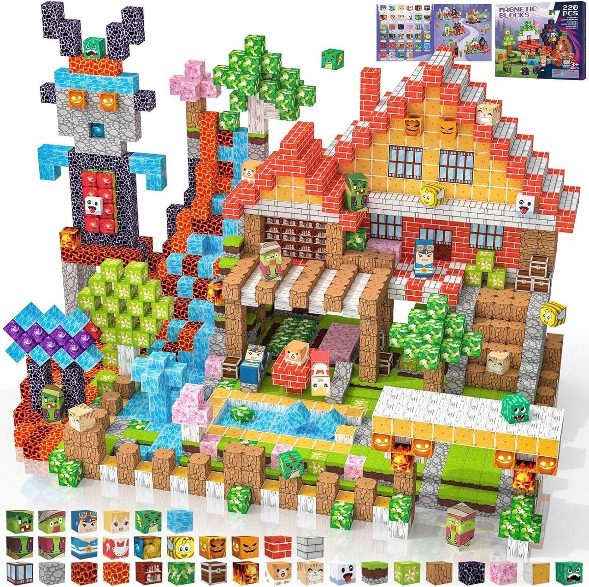 KLOCKI MAGNETYCZNE BLOKI MINECRAFT 220 SZT. DUŻY ZESTAW PREZENT DLA DZIECI