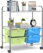 Wózki kuchenne - Wózek z 4 szufladami do sztaplowania, wózek szufladowy z 2 półkami i metalową ramą, wózek łazienkowy, wózek kuchenny z blokowanymi kółkami, wózek do przechowywania, mobilny cokół 63,5x37x75 cm - miniaturka - grafika 1