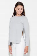 Bluzki damskie - Dresowa BLUZKA damska z długim rozcięciem szara L - miniaturka - grafika 1