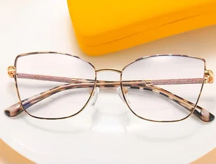 Damskie okulary Kocie Oczy zerówki do komputera BLUE LIGHT na teleskopach 25156E Panterka/Złoty - Okulary korekcyjne, oprawki, szkła - miniaturka - grafika 1