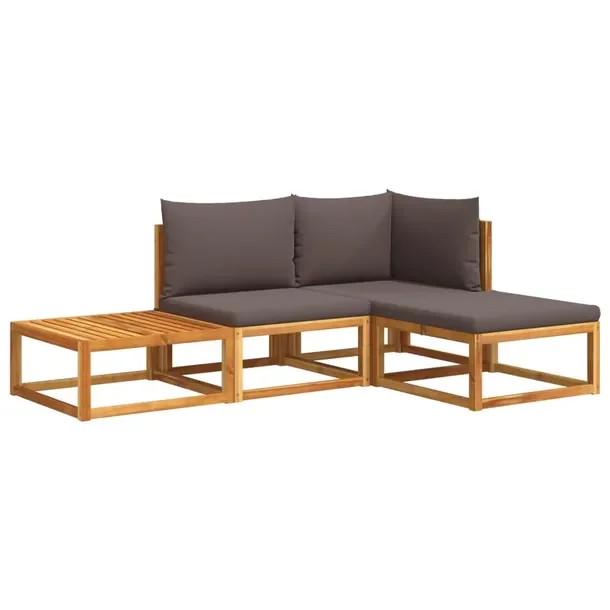 Zestaw wypoczynkowy ogrodowy, sofa narożna, szary, drewno akacjowe, 65x65x