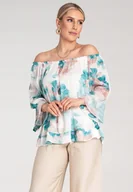Bluzki damskie - Bluzka hiszpanka Bluzka w kwiaty Turkusowa bluzka M1142 r. S/M - miniaturka - grafika 1