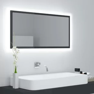 vidaXL Lumarko Lustro łazienkowe z LED, szare na wysoki połysk, 90x8,5x37 cm 804939 - Lustra - miniaturka - grafika 1