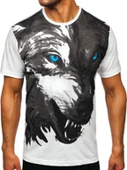 Koszulki męskie - Biały bawełniany t-shirt męski z nadrukiem Denley 5041 - miniaturka - grafika 1