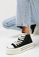 Trampki damskie - Czarne Trampki na Platformie za Kostkę Ileni - miniaturka - grafika 1