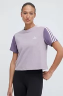 Koszulki sportowe damskie - adidas t-shirt bawełniany damski kolor fioletowy - miniaturka - grafika 1