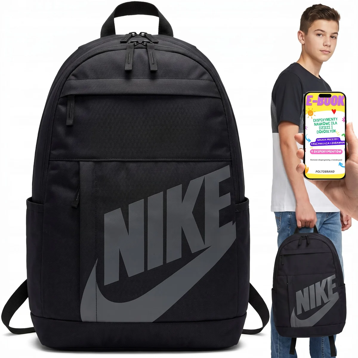 Plecak Nike Elemental HBR Czarny 21L Sportowy Dwukomorowy na Trening i do Szkoły + E-BOOK
