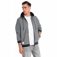 Bluzy męskie - Męska bluza dresowa z kapturem rozpinana wygodna czarna OM-SSZP-0191 V1 M - miniaturka - grafika 1